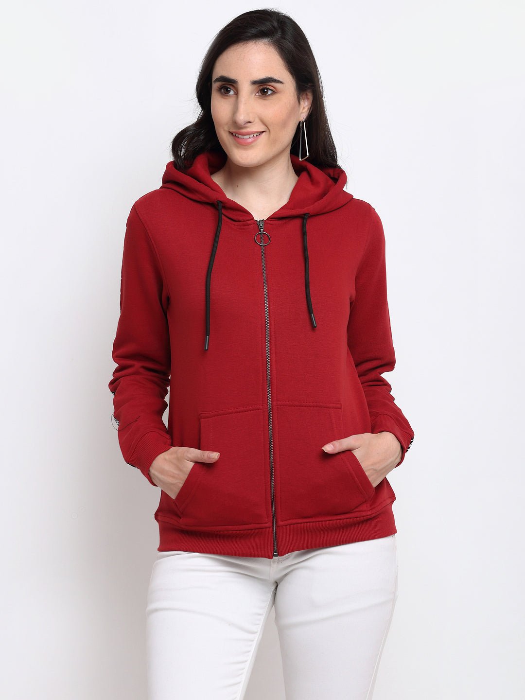 Maroon Full Zipper Hooded Sweatshirt - clubyork