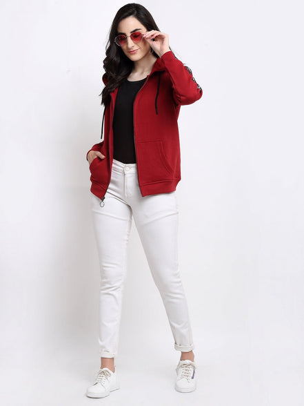 Maroon Full Zipper Hooded Sweatshirt - clubyork