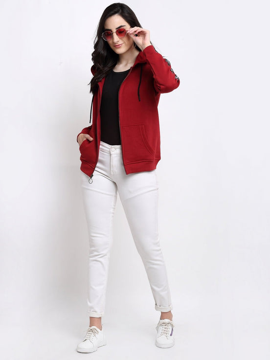 Maroon Full Zipper Hooded Sweatshirt - clubyork