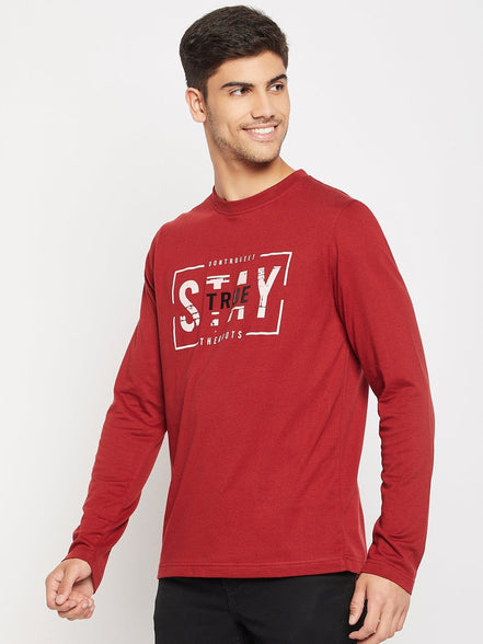 Maroon Printed Round Neck T-Shirt - clubyork