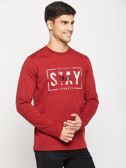 Maroon Printed Round Neck T-Shirt - clubyork