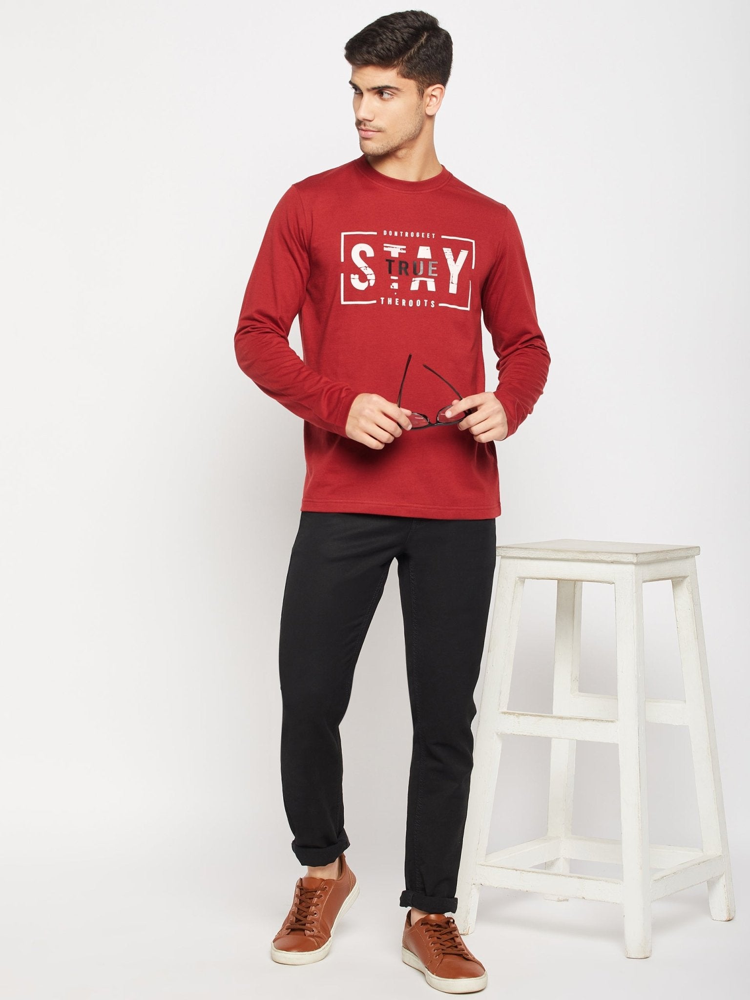 Maroon Printed Round Neck T-Shirt - clubyork