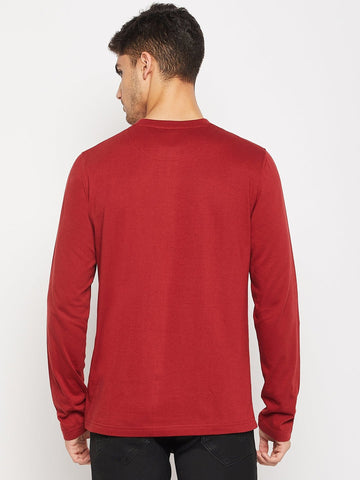 Maroon Printed Round Neck T-Shirt