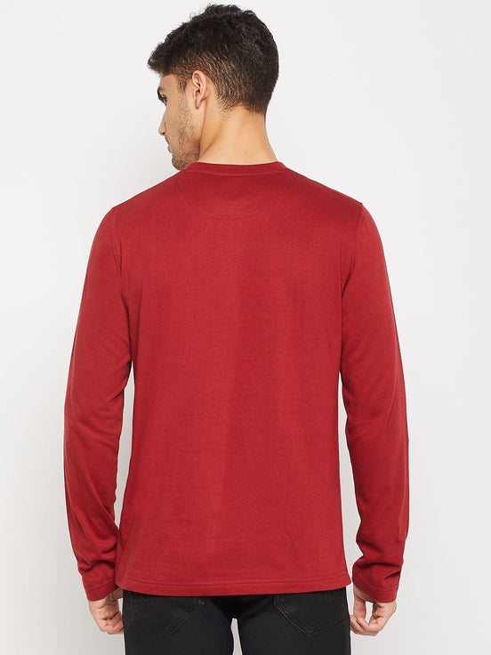 Maroon Printed Round Neck T-Shirt - clubyork