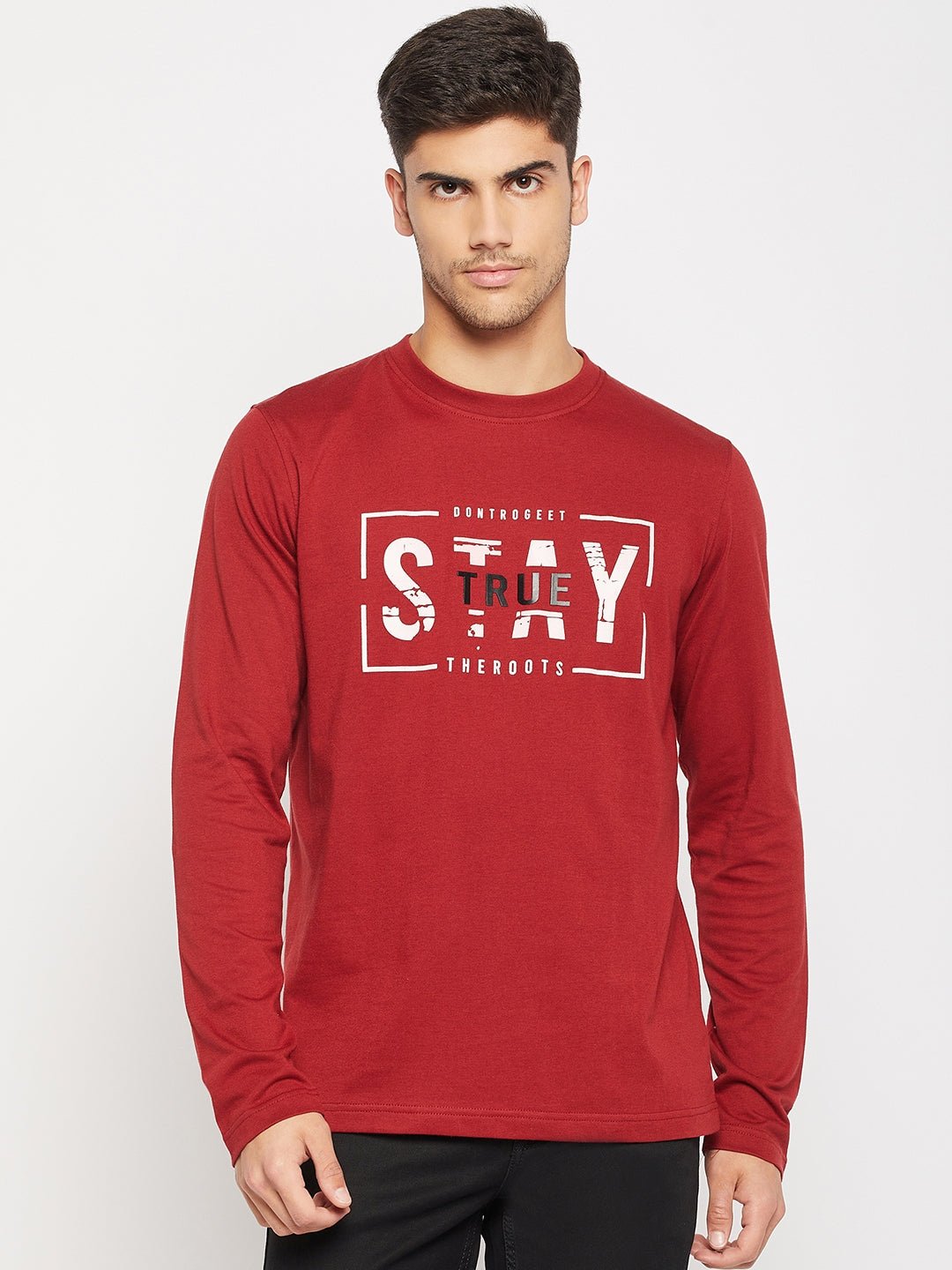 Maroon Printed Round Neck T-Shirt - clubyork