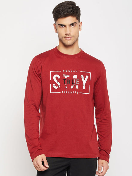 Maroon Printed Round Neck T-Shirt - clubyork