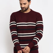 Maroon Striped Round Neck Sweater - clubyork