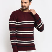 Maroon Striped Round Neck Sweater - clubyork