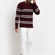 Maroon Striped Round Neck Sweater - clubyork
