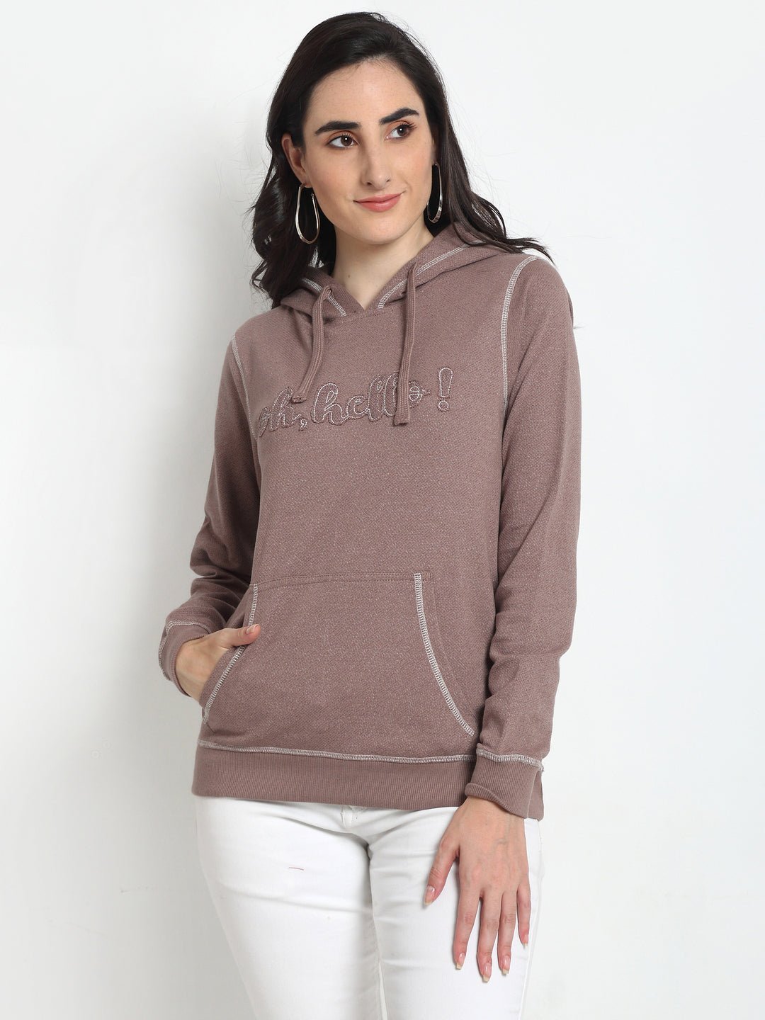 Mauve Typography Print Hooded Sweatshirt - clubyork