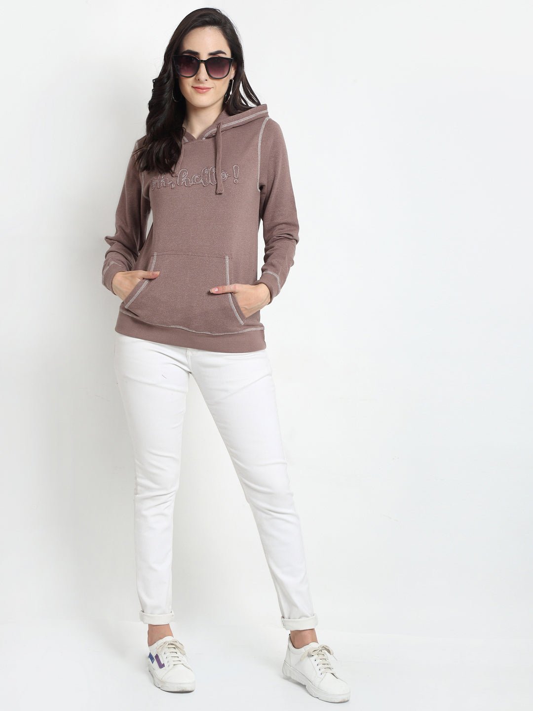 Mauve Typography Print Hooded Sweatshirt - clubyork