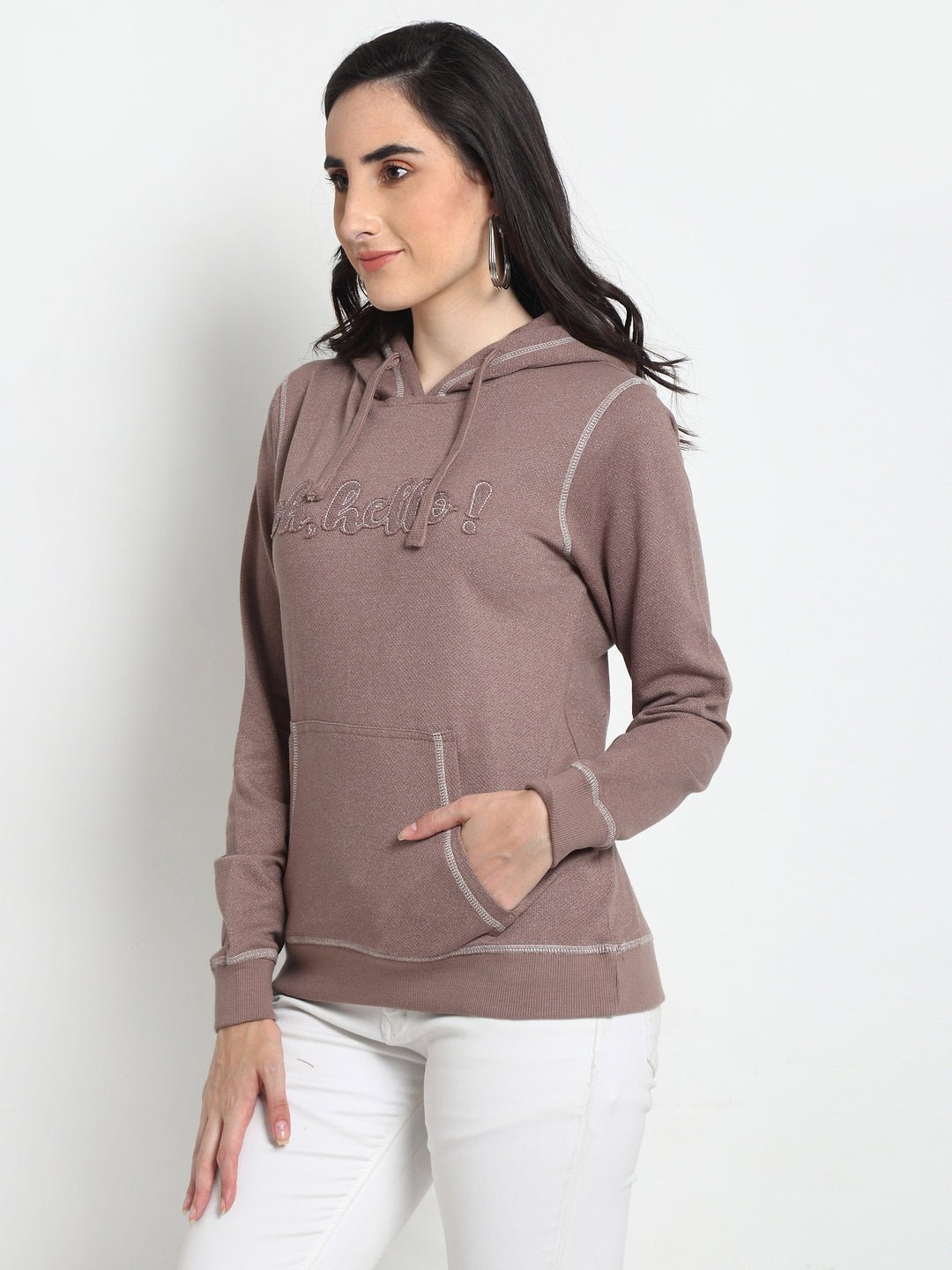 Mauve Typography Print Hooded Sweatshirt - clubyork