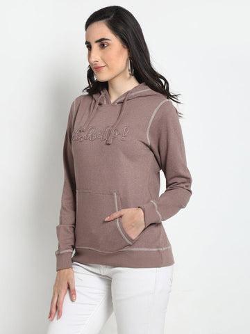 Mauve Typography Print Hooded Sweatshirt