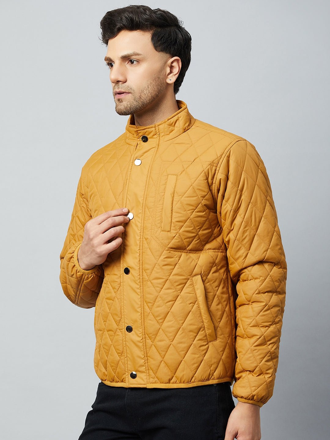 Mustard Mock Neck Front Zipper Jacket - clubyork