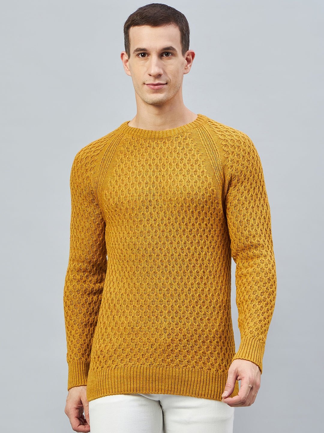 Mustard Ribbed Round Neck Sweater - clubyork