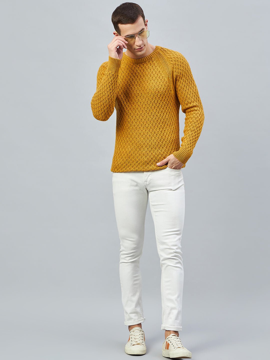 Mustard jumper 2025 with white shirt