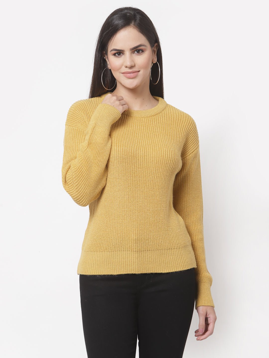 Mustard Solid Round Neck Sweater - clubyork