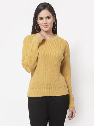 Mustard  Solid Round Neck Sweater