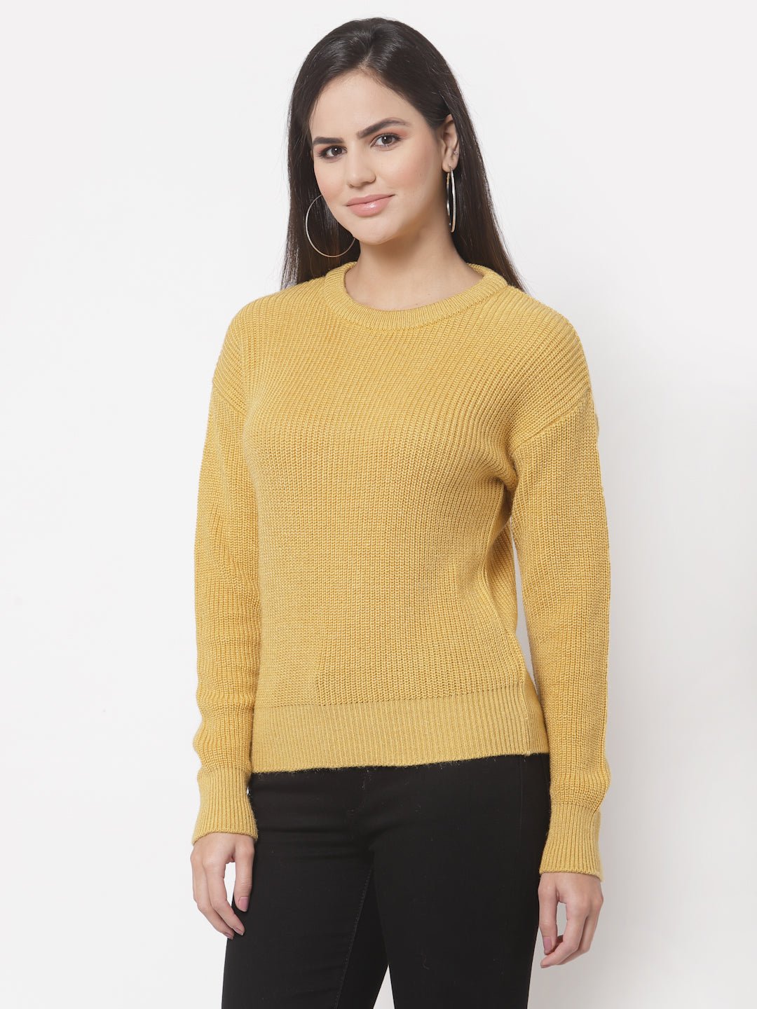 Mustard Solid Round Neck Sweater - clubyork