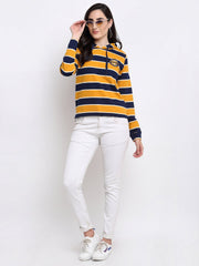 Mustard Striped Hooded Sweatshirt