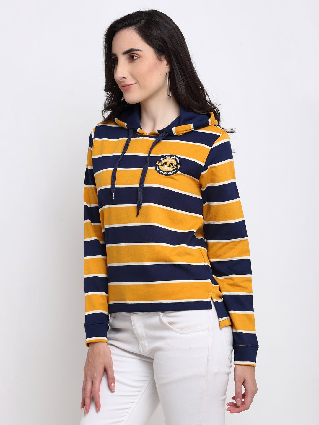 Mustard Striped Hooded Sweatshirt - clubyork