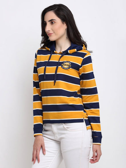 Mustard Striped Hooded Sweatshirt - clubyork