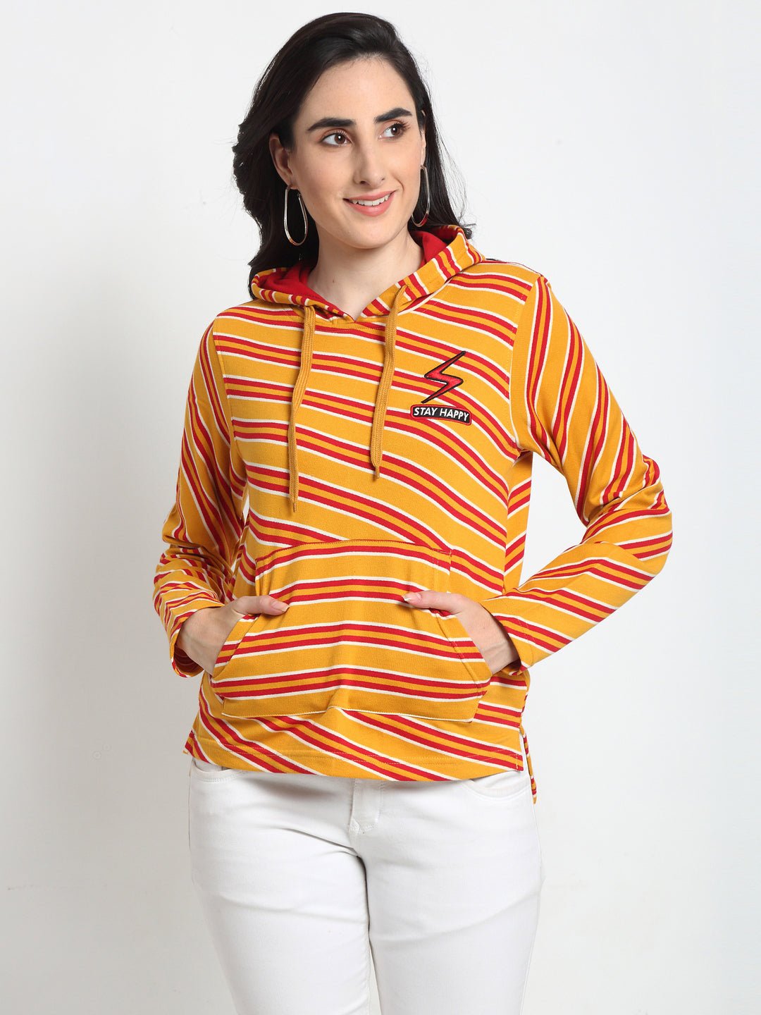 Mustard Striped Hooded Sweatshirt - clubyork