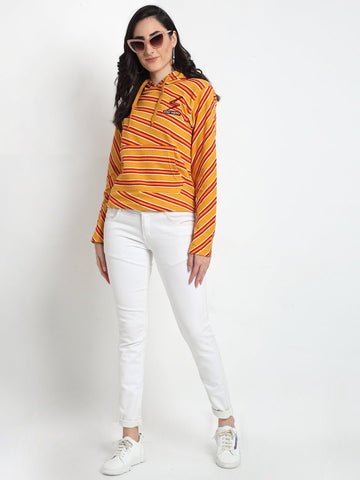 Mustard Striped Hooded Sweatshirt