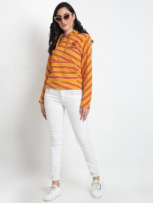 Mustard Striped Hooded Sweatshirt - clubyork