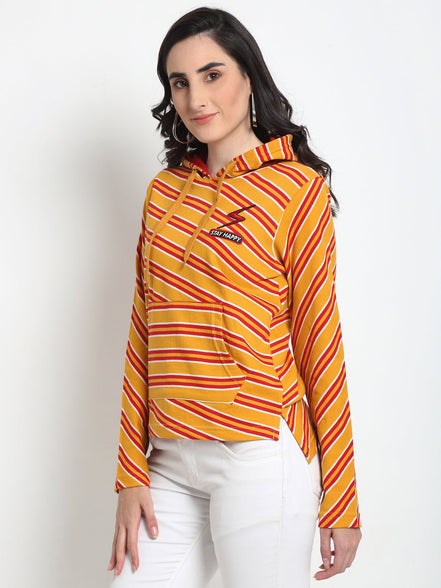 Mustard Striped Hooded Sweatshirt - clubyork
