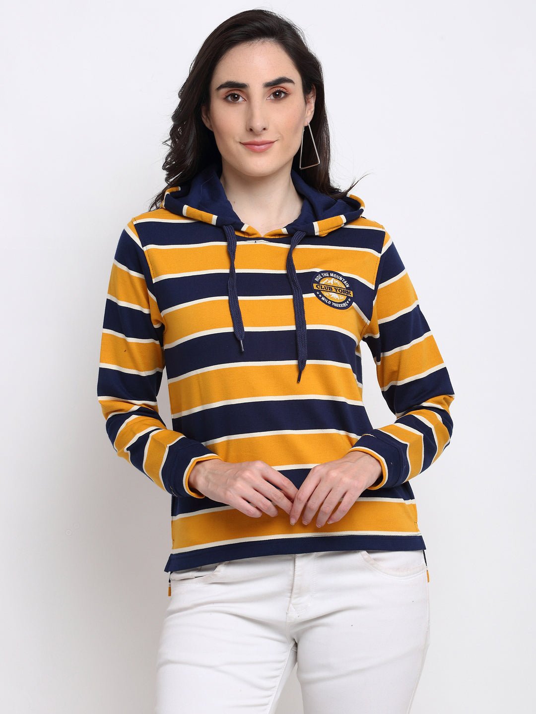 Mustard Striped Hooded Sweatshirt - clubyork