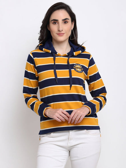 Mustard Striped Hooded Sweatshirt - clubyork