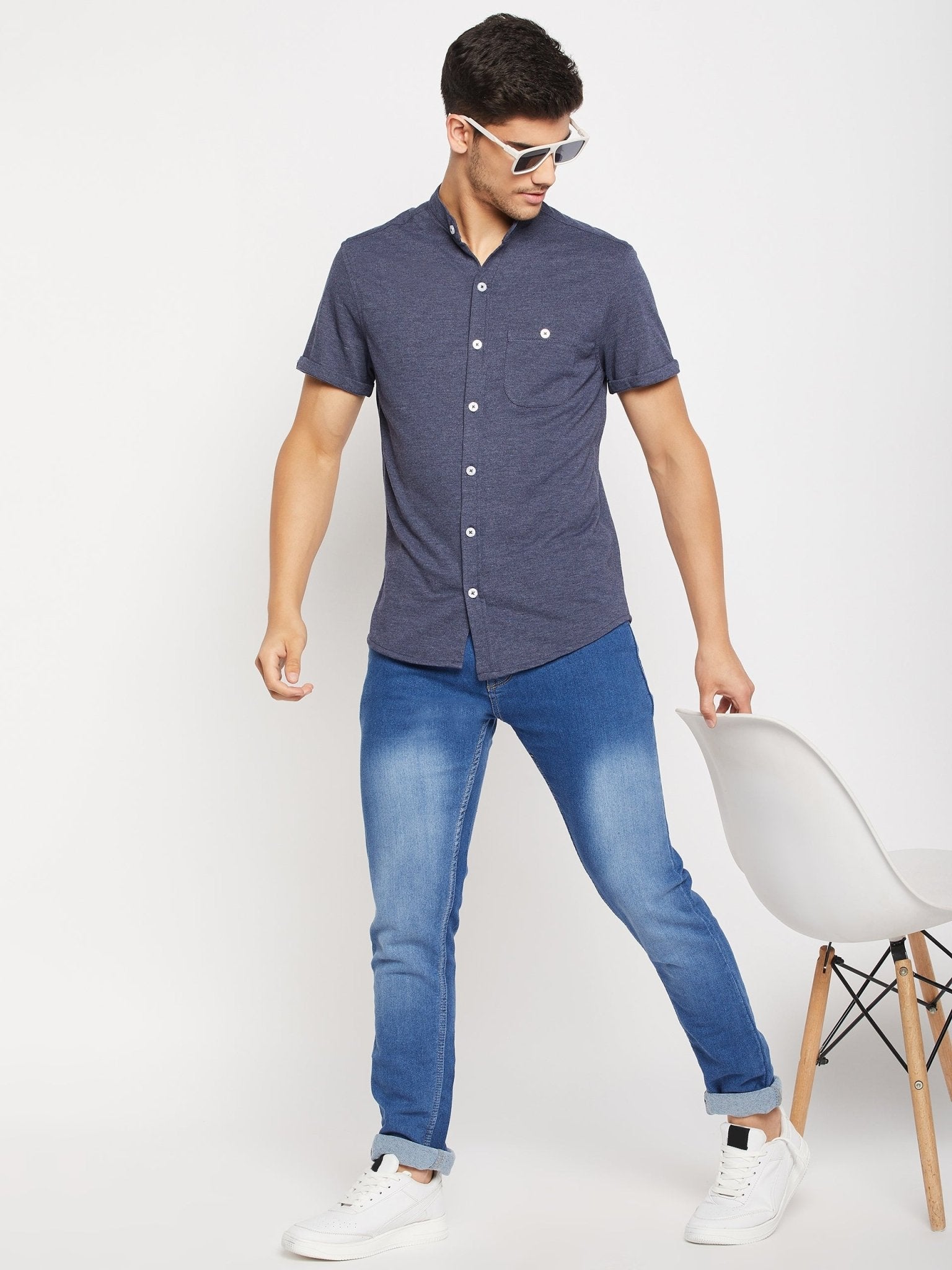 Navy Blue Knitted Shirt - clubyork