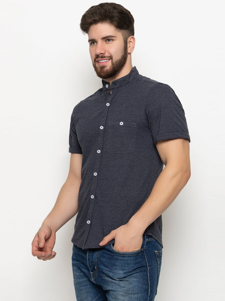 Navy Blue Melange Knitted Shirt - clubyork