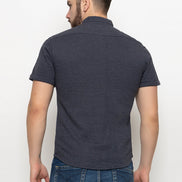 Navy Blue Melange Knitted Shirt - clubyork