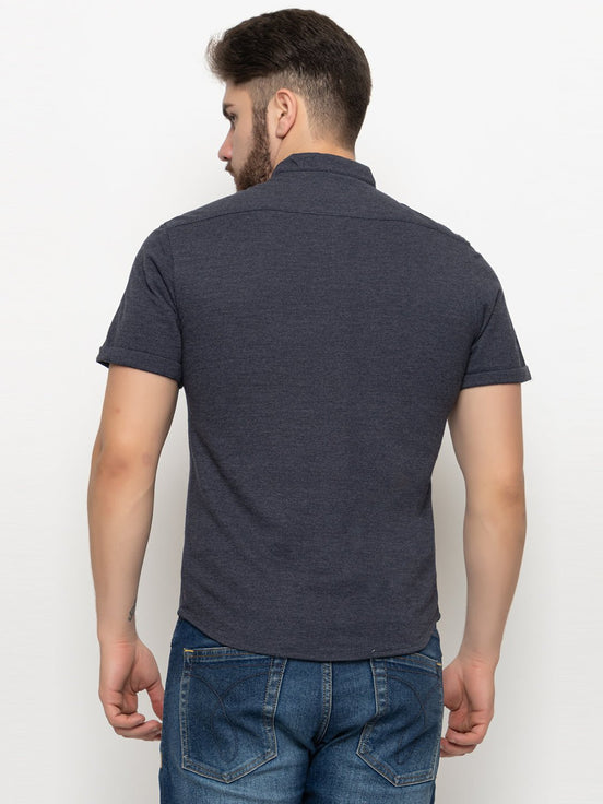 Navy Blue Melange Knitted Shirt - clubyork