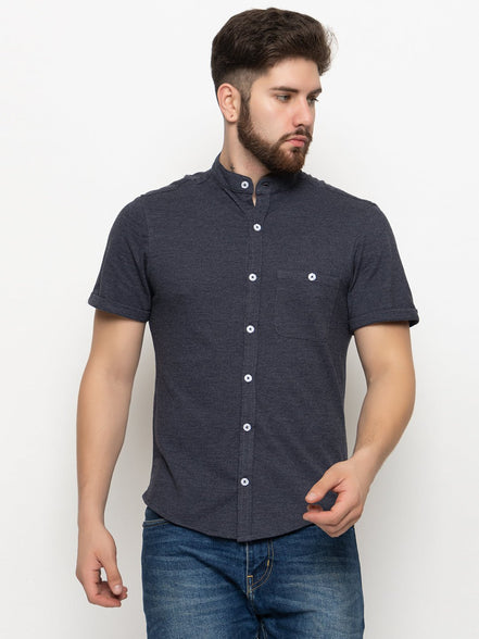 Navy Blue Melange Knitted Shirt - clubyork