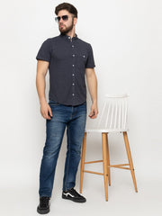 Navy Blue Melange Knitted Shirt