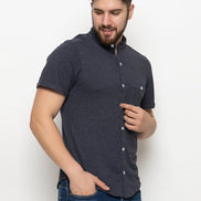Navy Blue Melange Knitted Shirt - clubyork
