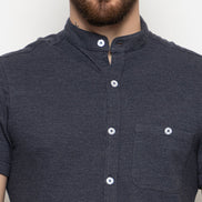 Navy Blue Melange Knitted Shirt - clubyork