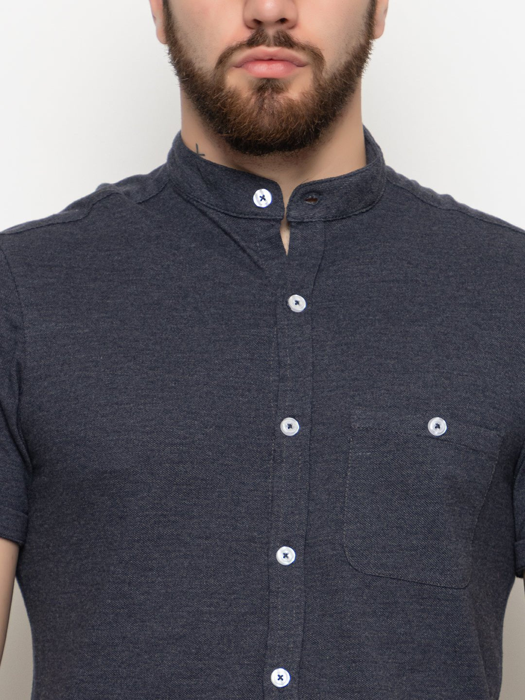 Navy Blue Melange Knitted Shirt - clubyork