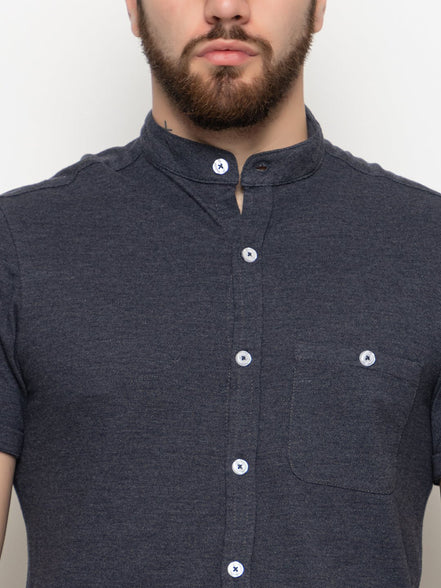 Navy Blue Melange Knitted Shirt - clubyork