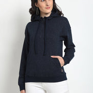 Navy Blue Solid Half Zipper Hooded Sweatshirt - clubyork