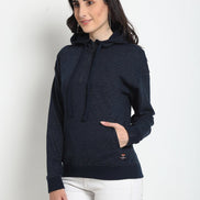 Navy Blue Solid Half Zipper Hooded Sweatshirt - clubyork
