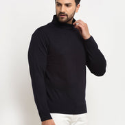Navy Blue Solid High Neck Sweater - clubyork