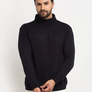 Navy Blue Solid High Neck Sweater - clubyork