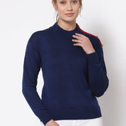 Navy Blue Solid Round Neck Sweater - clubyork