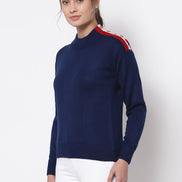 Navy Blue Solid Round Neck Sweater - clubyork