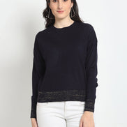 Navy Blue Solid Round Neck Sweater - clubyork