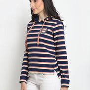 Navy Blue Striped Hooded Sweatshirt - clubyork